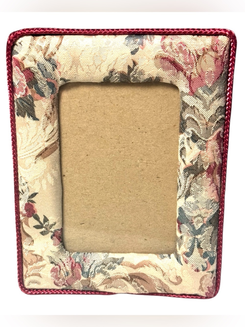 Late 80s Vintage Classic Chintz Floral Tapestry Picture Frame w/Cord Border 5x7”